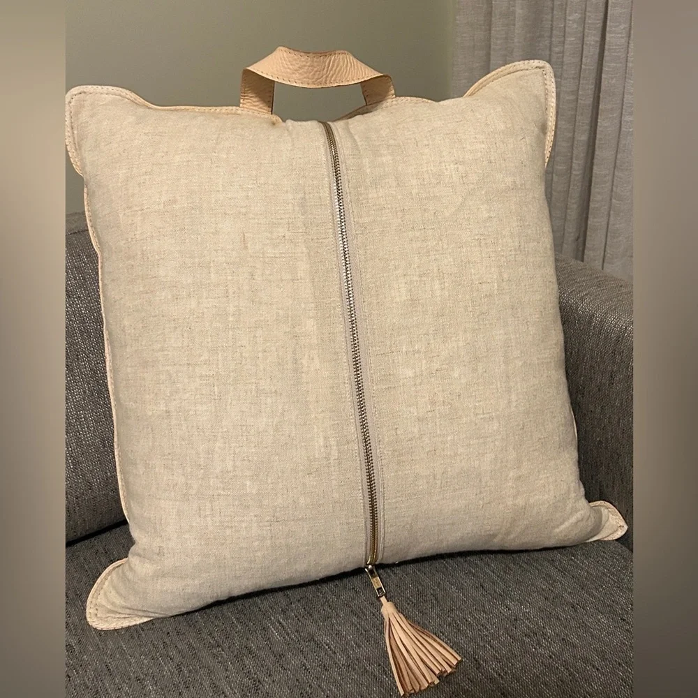 Elegant Tan Leather Throw Pillow size 18X18